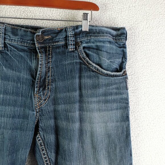 Silver Jeans Mens 38x32 Blue Zac Relaxed Bootcut Stone Wash Whiskers Y2K - Picture 2 of 11